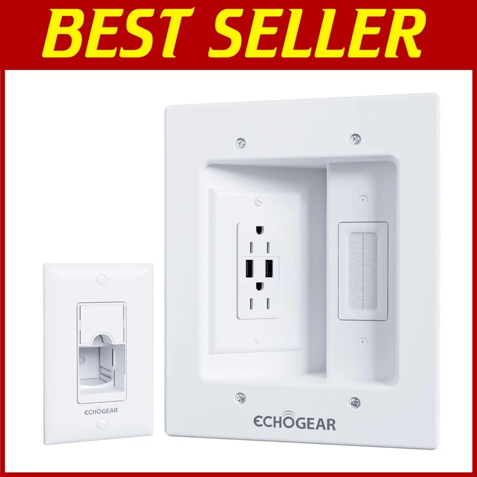 墙线收纳盒带 USB 端口 - 白色 — 第 1/4 张图片