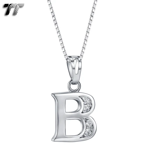 TT 18K White Gold GP Letter B Pendant Necklace With Box Chain (NP329B) NEW - Image 1 of 1