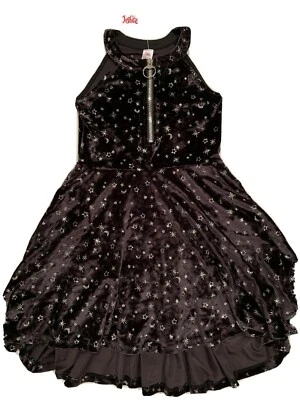 Vestido de Terciopelo Negro Justice Niñas Brillo Luna Estrellas Dobladillo Graduado Talla 10 Plus Foto 1 de 4