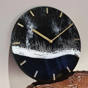 Living Decor Beautiful Midnight Ocean Epoxy Resin Art Wall Hangings Wood Clock - Picture 1 of 2