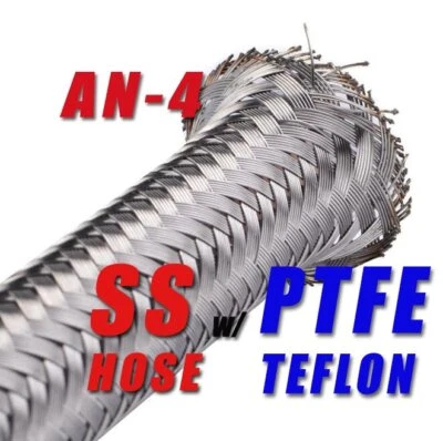 AN4 (3/16") 4.83mm Braided Stainless Steel PTFE  Ethanol Fuel Hose Line 1M - Image 1 of 4