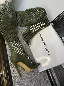 New Cape Robbin Women Olive Green Peep Toe Lace Thigh High Heel Boot Sz 6 - Picture 1 of 12
