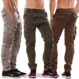 Pantaloni UOMO cargo cavallo basso tasconi laterali casual cotone nuovi H6514 - Foto 1 di 2