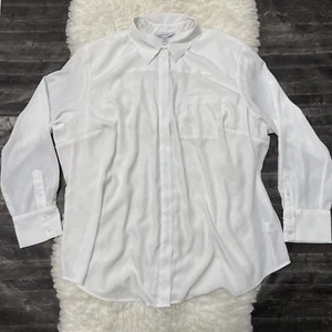 Nine West Womens 1X Plus Hidden Button Down White Long Sleeve Shirt Lightweight - Picture 1 of 6