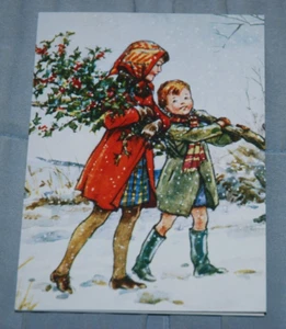 Gathering the Holly ~ by Margaret Tarrant, Christmas Card NEW & Sealed - Picture 1 of 4