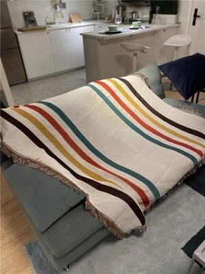 Knitted Throw Blanket Picnic Camping Sofa Covers Slipcover Travel Plane Blanket Foto 1 de 4