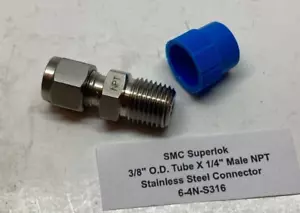 SMC Superlok 3/8" O.D. Tube X 1/4" Male NPT Stainless Steel Connector 6-4N-S316 - Picture 1 of 4