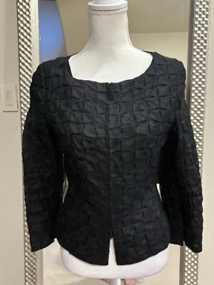 Blazer Akris Negro Seda/Poliéster Cremallera Frontal Manga 3/4 Talla Pequeña Foto 1 de 4