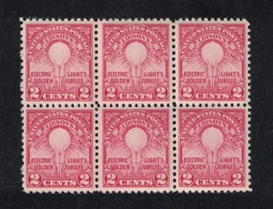 1929 2¢ Edison's Light Bulb Mint, NH Block of 6 Stamps -- Scott #654 - Picture 1 of 1