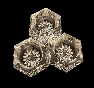 3er Set Vintage Sechseck offen Salzkeller Kristall Starbust Dip Schale Klarglas - Bild 1 von 8