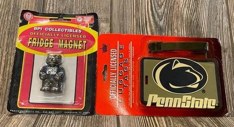 Brand New Penn State Nittany Lions Luggage Tag and Vintage Fridge Magnet Set Cover