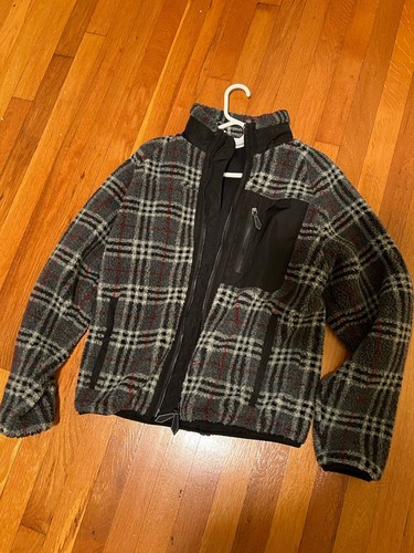 Burberry London giacca cappotto pile a quadri grigio uomo taglia small