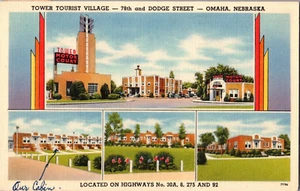 AK Tower Tourist Village Omaha Nebraska Leinen gestempelt 1942 - Bild 1 von 2