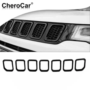 7x Black Front Center Grille Grill Insert Cover Trim Ring for Jeep Compass 21+ - Foto 1 di 8