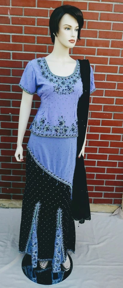 Piedras embellecidas listas para usar cuentas bordado manga corta 3 piezas lehnga choli 40 Foto 1 de 1