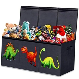 Large Toy Box Chest for Boys, Collapsible Sturdy Storage Bins with Lids, Black - Picture 1 of 7