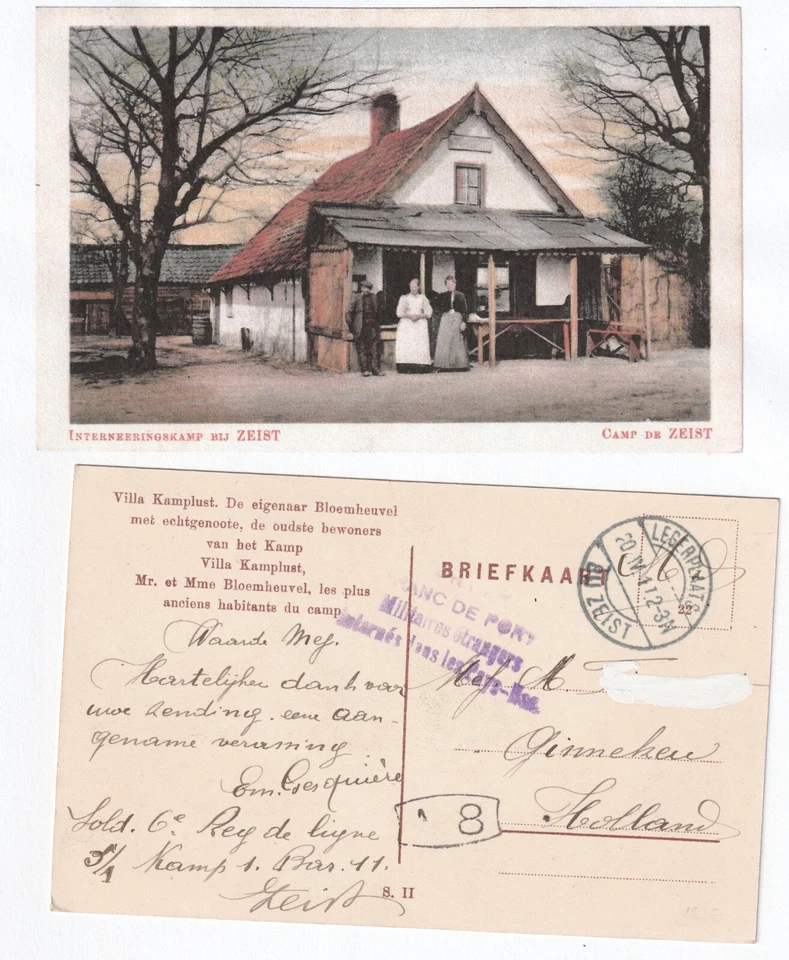 Primera Guerra Mundial 1917 Bélgica Refugiados Internos Campo Zeist Villa Kamplust Dirección Blanco Foto 1 de 1