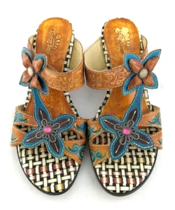 SPRING STEP Durrow Women's Sandals Leather Flower Slides Heels US 6.5-7/37 $110* - Picture 1 of 11