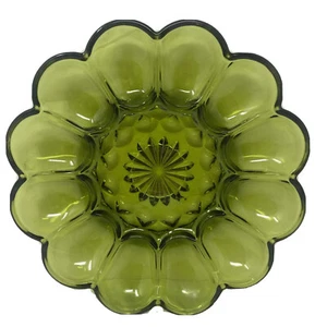 Anchor Hocking Fairfield Starburst Avocado 1972 Scalloped Edge Deviled Egg Plate - Picture 1 of 11