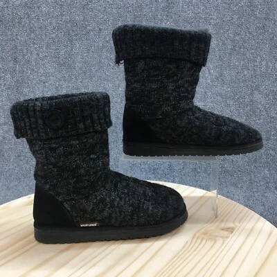 Botas de nieve de invierno MukLuks para mujer 9 Janet negras imitación gamuza tirar de piel sintética tejidas Foto 1 de 4