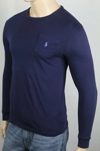 Polo Ralph Lauren Navy Crew Neck Classic Long Sleeve Tee T-Shirt Pocket NWT - Picture 1 of 1
