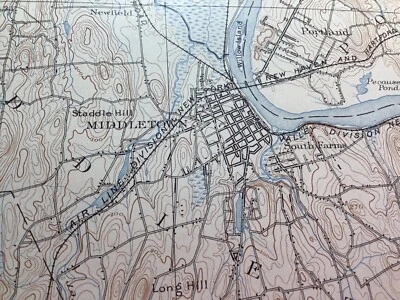 original 1905 USGS map of Middletown, Elmwood, Newington, Glastonbury, CT  - Image 1 of 4
