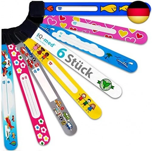 Notfall-Armband für Kinder von iQ-med | 6er Set, wasserfest, mit jedem Kulli