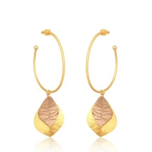 Pendientes de oro rosa de hoja martillada joyería étnica bohemia regalo de cumpleaños mujeres - Imagen 1 de 5