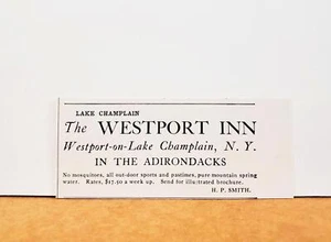 1904 Westport Inn on Lake Champlain NY H. P. Smith Print AD Antique Original VTG - Picture 1 of 1