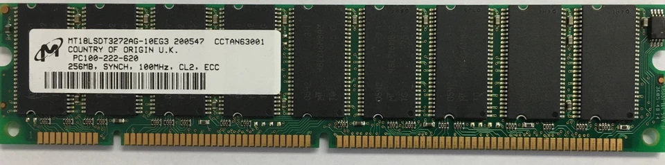 MT18LSDT3272AG-10EG3 256MB PC100 168 pin SDRAM ECC 18 CHIPS DIMM MEM-256M-AS535 - Image 1 of 1