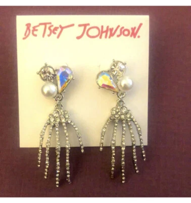 Betsey Johnson Glampire скелет вручную капли серьги кристалл акценты новый с Ярлыками - Изображение 1 из 4