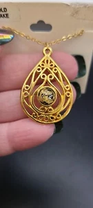 Vtg Silver Fetish & Co Black Gold Flake Scroll Tear Drop Pendant Necklace 18” - Picture 1 of 3