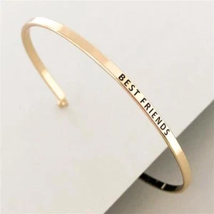 PERSONALIZED Cuff BANGLE Bracelet MANTRA Inspiration Engraved BEST FRIENDS Gold - Picture 1 of 4