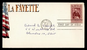 DR WHO 1957 FDC LAFAYETTE ANIV HAND COLORED MAUL CACHET m28963 - Picture 1 of 2