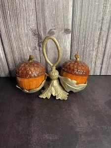 Russ Berrie Acorn Salt And Pepper Shakers With Pewter Stand - Picture 1 of 5