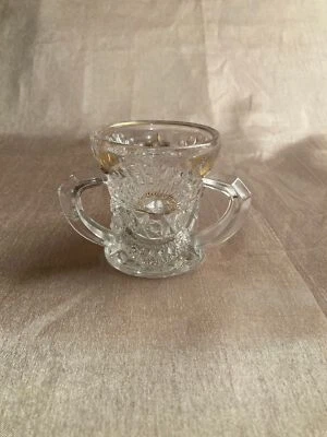 1908 3 Handle Loving Cup EAPG Pattern Glass Rising Sun Sunrise Toothpick Holder - Image 1 of 4