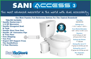 Saniflo SaniAccess 3 Elongated Kit, W/Extension Pipe & Trim, Free Shipping - Picture 1 of 8