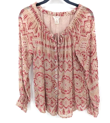 Blusa Sundance Mujer XS Rosa Beige Seda Burnout Terciopelo Transparente Boho Campesino Top Foto 1 de 4