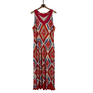 Maxi Vestido Chico’s Exploded Ikat Naranja Cálido Multi Talla 3 o XL Boho Sin Mangas - Imagen 1 de 9