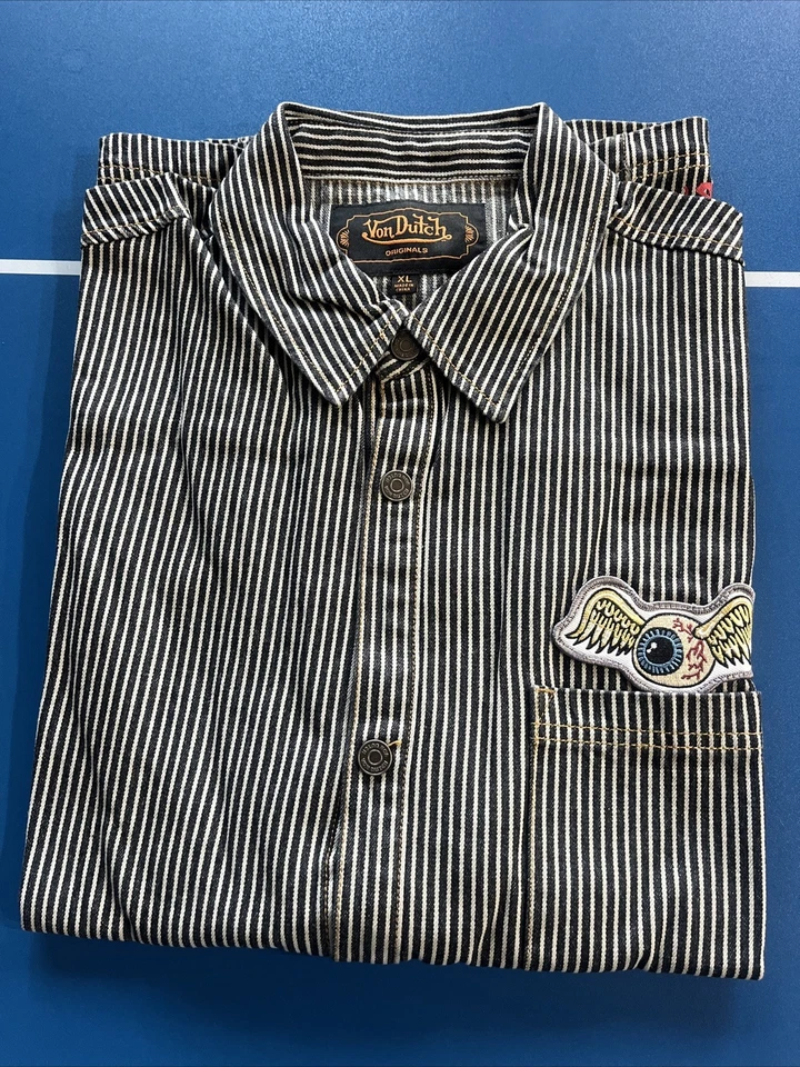Von Dutch NWT Retro Genuine Railroad Striped Denim Mechanic Shirt - Image 1 of 4