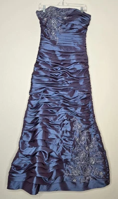 Vestido formal Camille sin tirantes para mujer talla 10 púrpura/azul con apliques y chal Foto 1 de 4