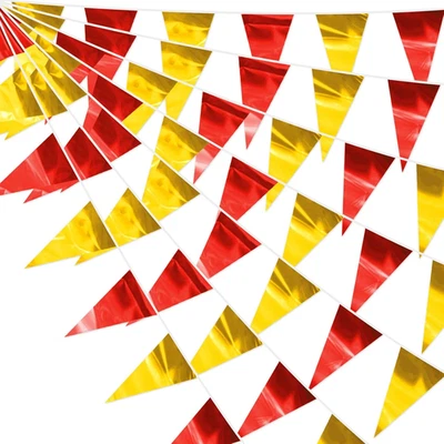 130FT Red Gold Glitter Triangle Pennant Banner Flag Metallic Bunting Fabric Garl - Image 1 of 4