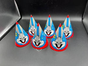 Set of 6 Bugs Bunny Birthday Party Hats 1989 Warner Bros Broken Strings - Picture 1 of 4