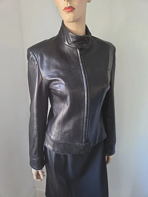 Andrew Marc New York Women's Black Leather Jacket Moto Biker M - Image 1 of 4