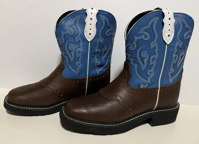 Justin Gypsy Western Boot Womens US 7.5 B Brown Blue Leather Cowgirl Embroidery - image 1 of 4