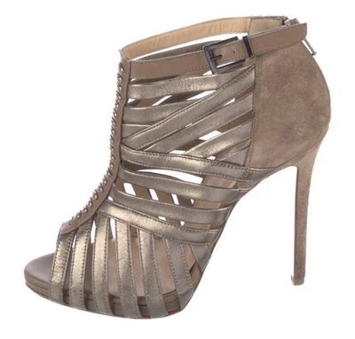 Christian Louboutin Suede Leather Taupe Caged Pumps IT 38 - Image 1 of 4