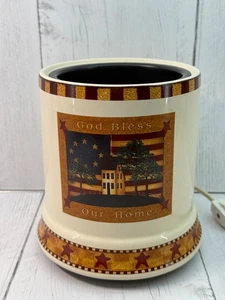 Keramik Elektrischer Kerzenwärmer "Gott segne unser Zuhause" Country Folk 7" x 4" FUNKTIONIERT - Bild 1 von 6