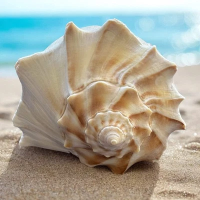 Large Conch Seashell White Brown Pattern Rare Big Ocean Sea Shell Coastal Decor - Image 1 of 4