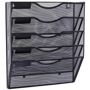 12.8 in. x 3.9 in. x 14.9 in. Black 5 Pocket Mesh Wall Mounted File Rack, Folder - Picture 1 of 8
