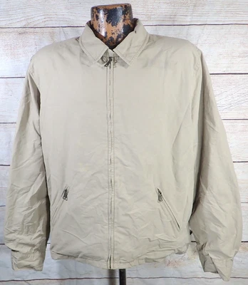 Vtg 80s Polo Ralph Lauren Distressed Tan Harrington Jacket Mens Lg Satin Lining - Image 1 of 4